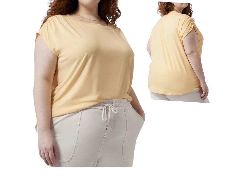 Athleta Getaway Ruched Cap Sleeve Stretchy Yellow Lightweight T-Shirt Size 1X